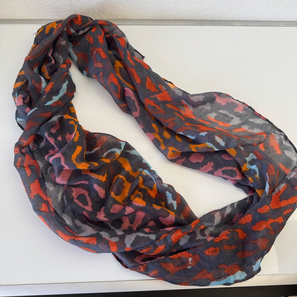 Infinity Scarf Abstract Cheetah Print Gray Orange Pink Blue Polyester Women